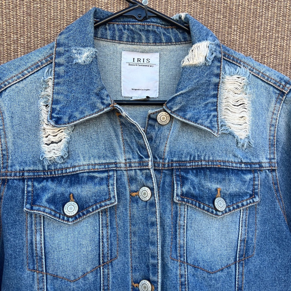 Iris Basic & Contemporary Blue Distressed Denim J… - image 7